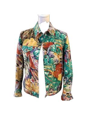 Multiples Woman’s Multi Color & Shape Embellished Denim Jacket Size S